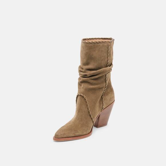 NEW DOLCE VITA women's julith block heel boots in olive suede - Picture 7 of 7